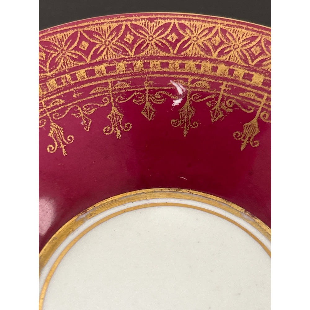Vintage Cranberry Red and Gold Filigree Demitasse Espresso Cup and Saucer Set - Picture 8 of 11